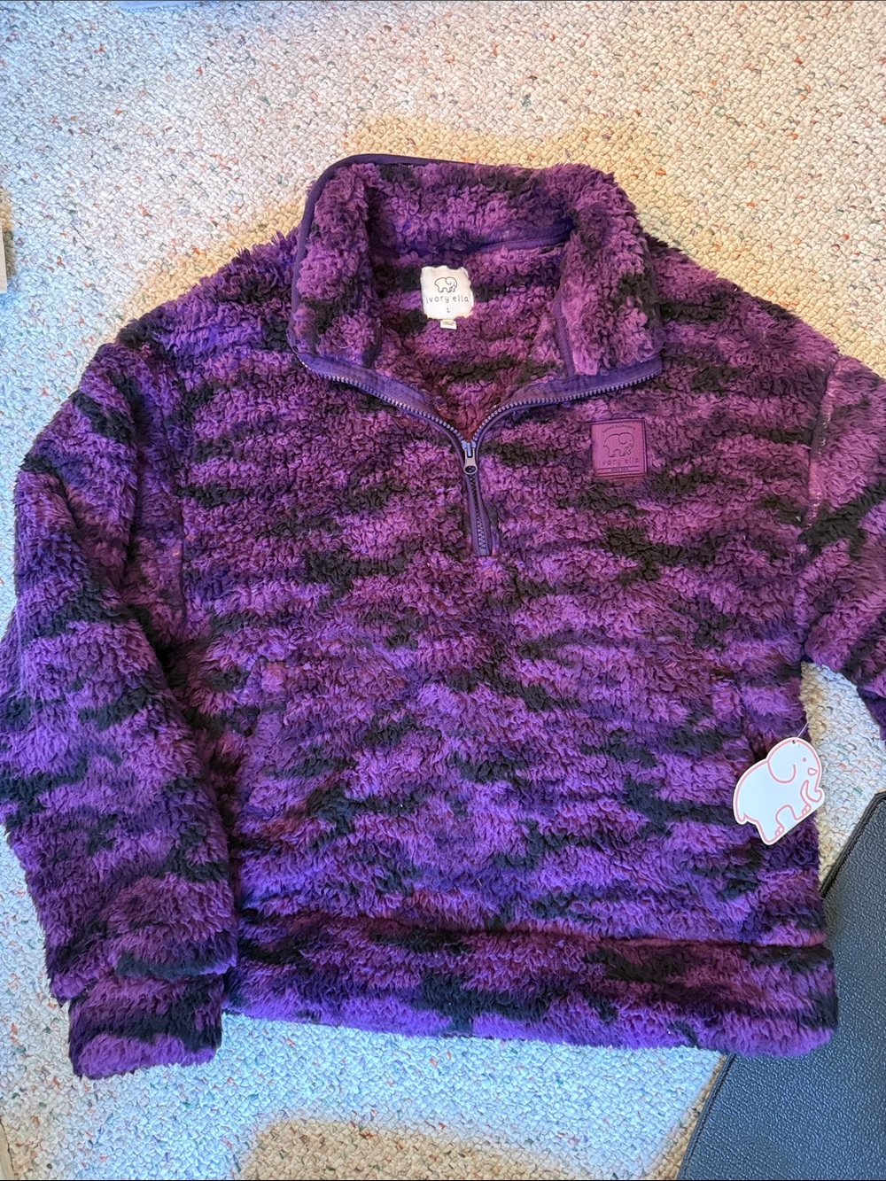 ivory ella Purple & Black Plush Quarter-Zip Sherpa Pullover